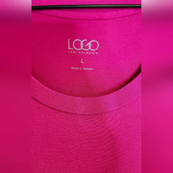 LOGO Womens Colorblock Top Size L Fuchsia Asymmetrical Hem Contemporary - Picture 6 of 6
